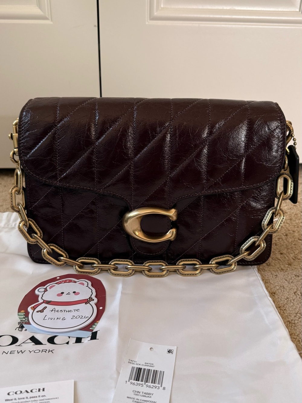 Coach Quilted Glazed Leather Chain Tabby Shoulder Bag in Black Current